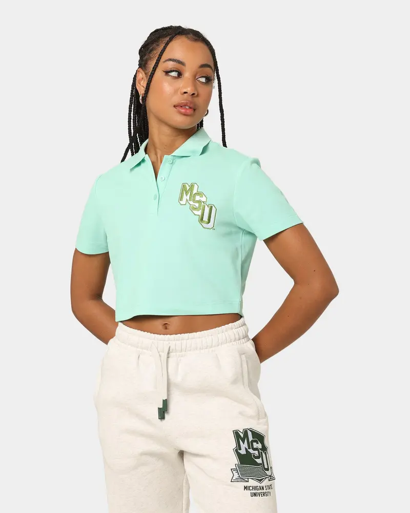 National Collegiate Athletic Association Michigan State University Spartans Women's W Letter Patch Crop Polo Lichen 1