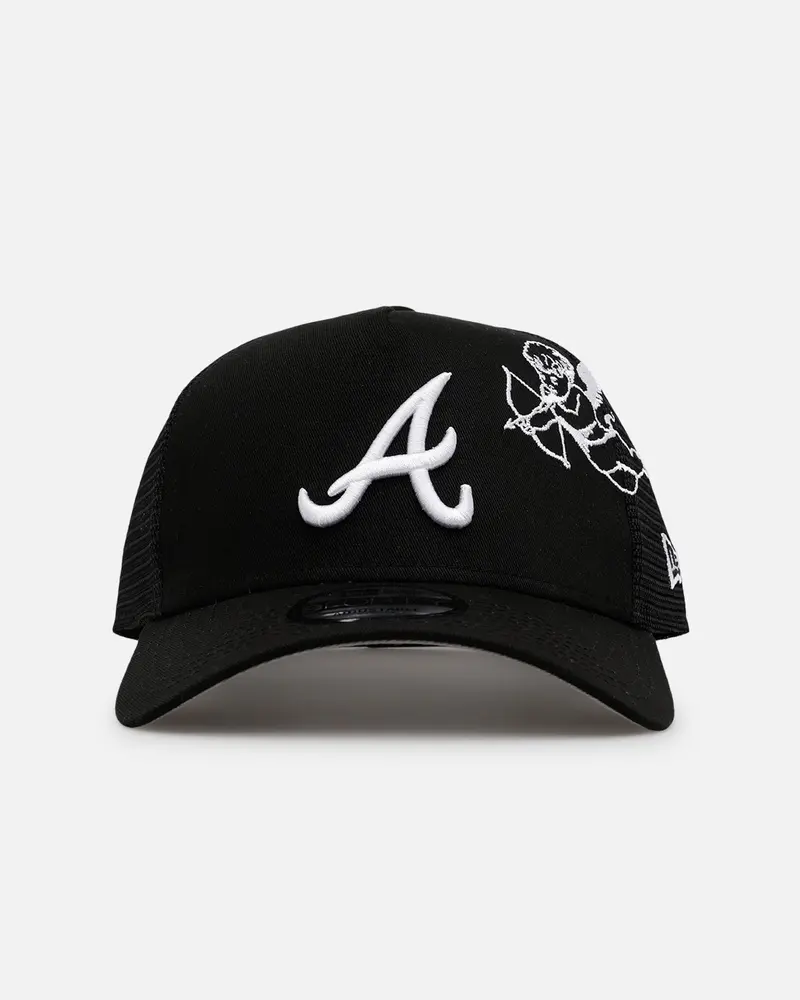 New Era Atlanta Braves 'Cherub Trucker' 9Forty A-Frame Trucker Snapback Black/White 1