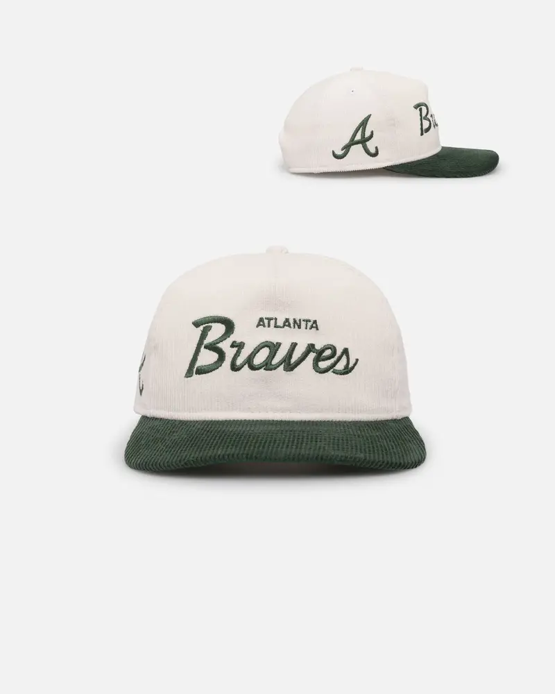 New Era Atlanta Braves 'Currency Corduroy' Golfer Pre-Curved Snapback Chrome White 1