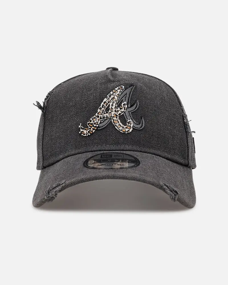 New Era Atlanta Braves 'Patent Leather' 9Forty A-Frame Strapback Washed Black 1