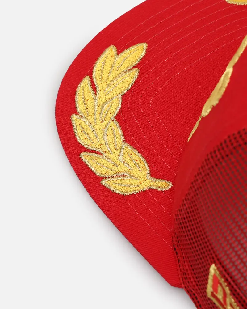 New Era Atlanta Braves 'Podium Collection' Pre-Curved Golfer Trucker Snapback Scarlet/Metallic Gold 2