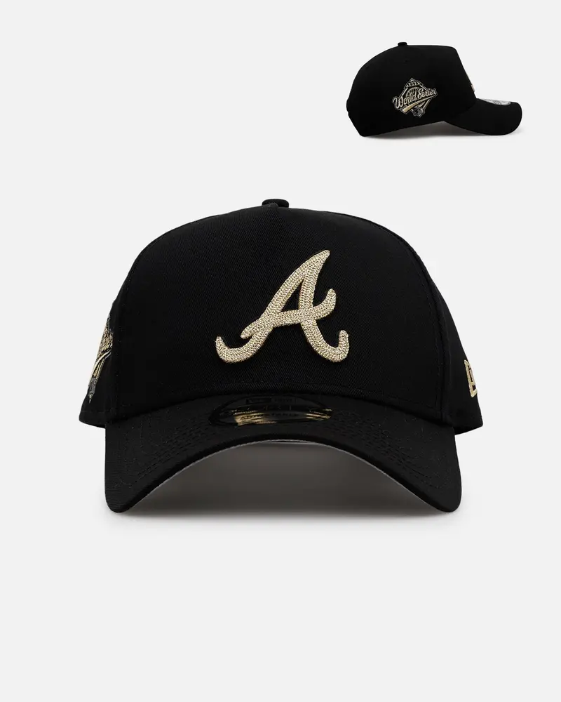 New Era Atlanta Braves 'Raised Metallic Chainstitch' 9Forty A-Frame Snapback Black 1