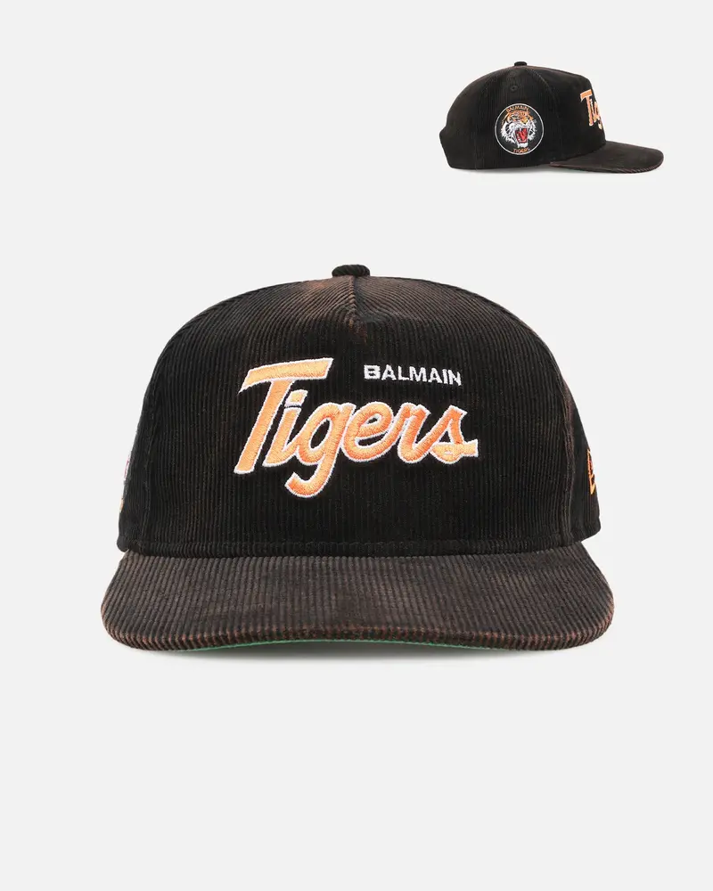 New Era Balmain Tigers 'Nrl Golfer Washed Black' Pre-Curved Corduroy Golfer Snapback Washed Black 1