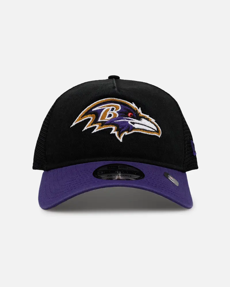 New Era Baltimore Ravens 'Washed Truckers' 9Forty A-Frame Trucker Snapback Official Team Color 1