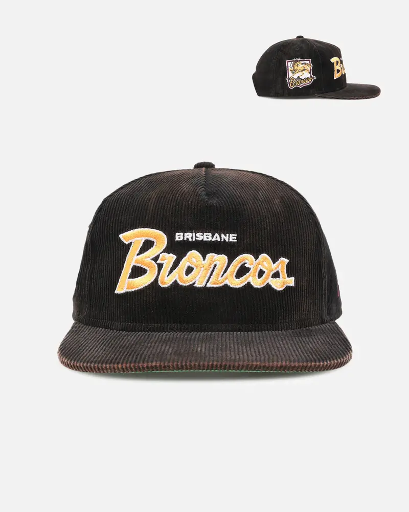 New Era Brisbane Broncos 'Nrl Golfer Washed Black' Pre-Curved Corduroy Golfer Snapback Washed Black 1