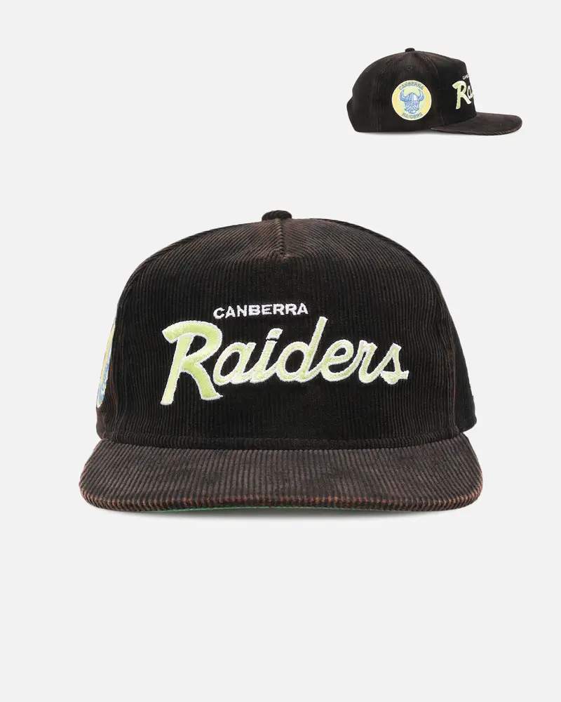 New Era Canberra Raiders 'Nrl Golfer Washed Black' Pre-Curved Corduroy Golfer Snapback Washed Black 1