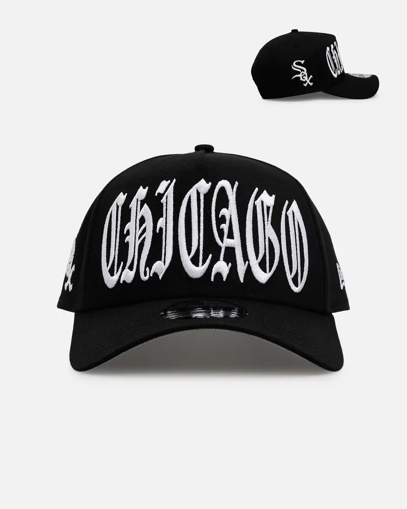 New Era Chicago White Sox 'Oversized Gothic Script Crown' 9Forty A-Frame Snapback Black/White 1