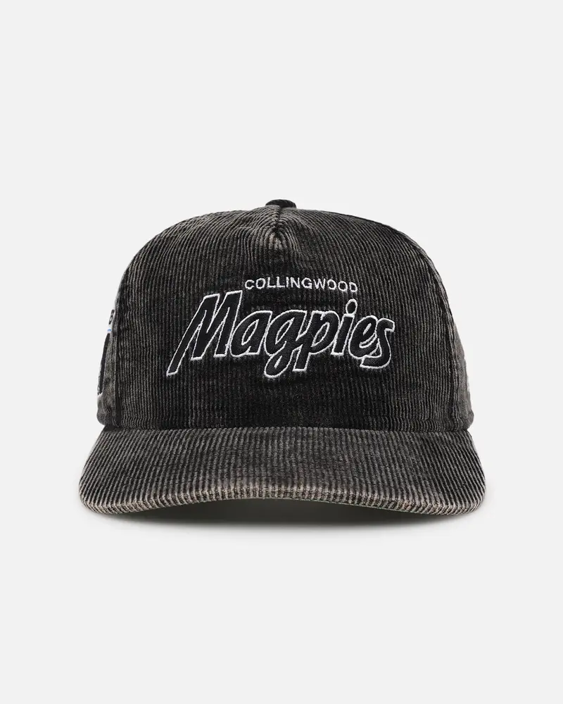 New Era Collingwood Magpies 'Washed Corduroy' Pre-Curved Golfer Snapback Black/Kelly Green 1