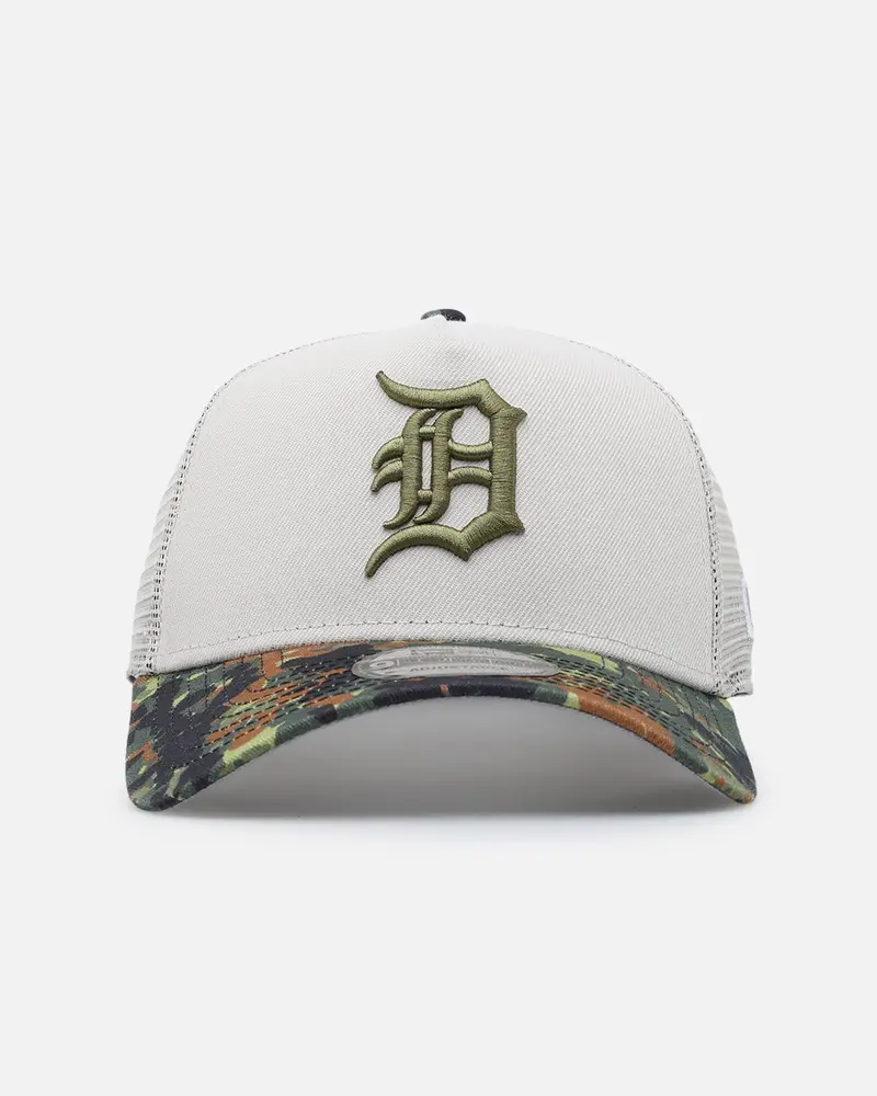 New Era Detroit Tigers "Camo Visor" 9Forty A-Frame Trucker Snapback Stone/Olive 1