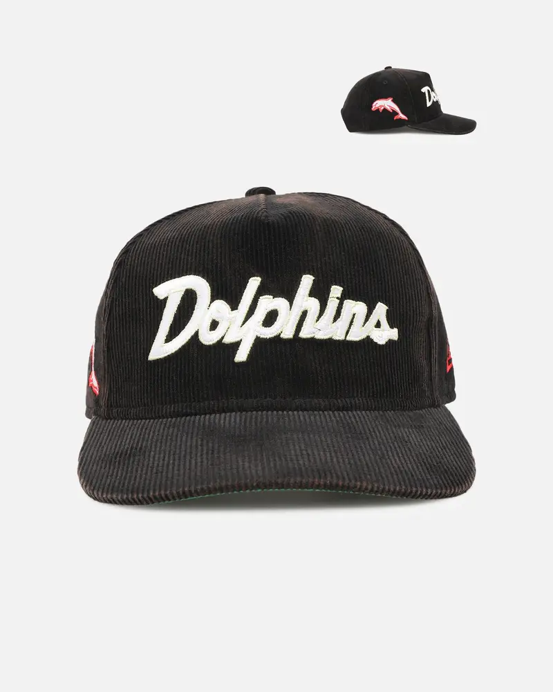 New Era Dolphins 'Nrl Golfer Washed Black' Pre-Curved Corduroy Golfer Snapback Washed Black 1