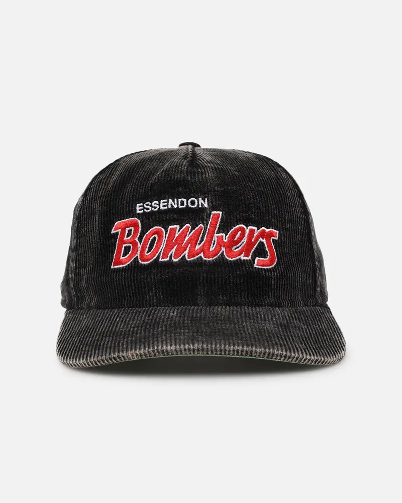 New Era Essendon Bombers 'Washed Corduroy' Pre-Curved Golfer Snapback Black/Kelly Green 1