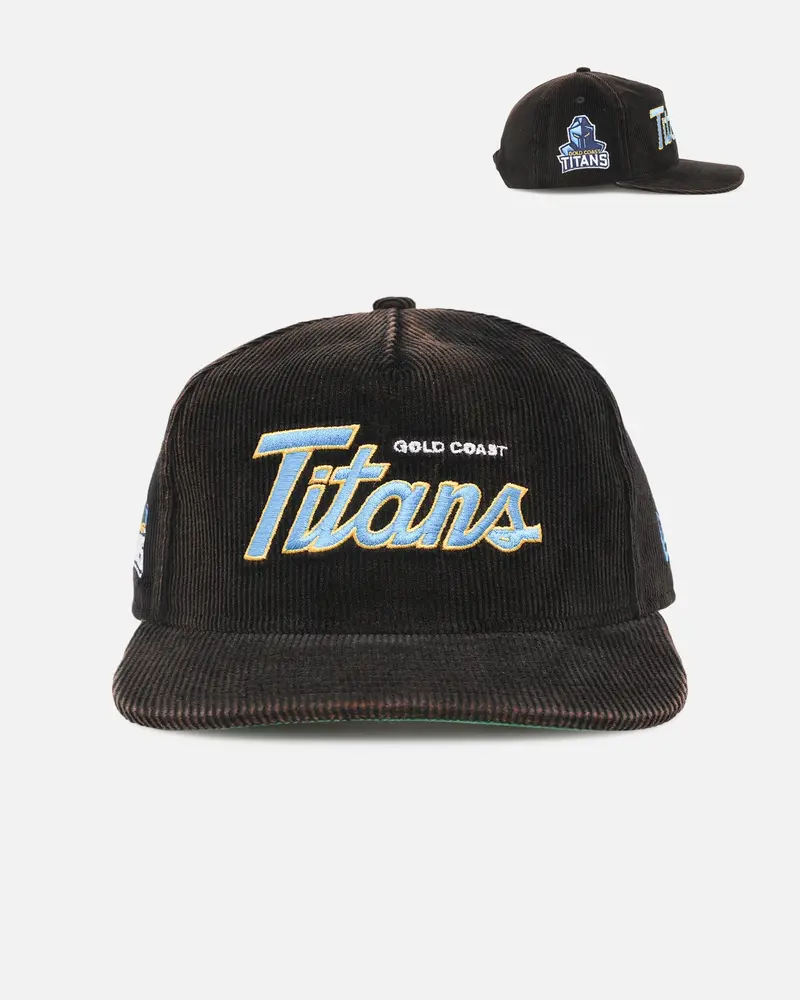 New Era Gold Coast Titans 'Nrl Golfer Washed Black' Pre-Curved Corduroy Golfer Snapback Washed Black 1