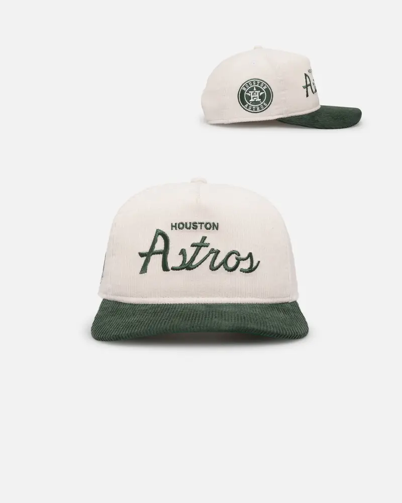 New Era Houston Astros 'Currency Corduroy' Golfer Pre-Curved Snapback Chrome White 1