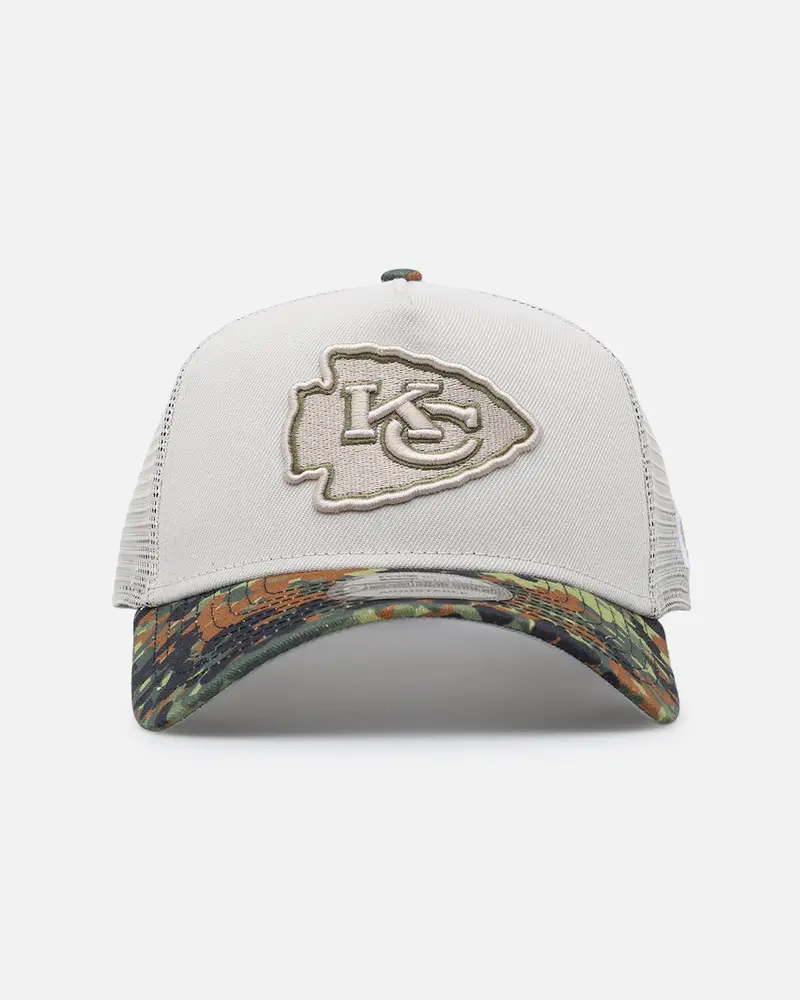 New Era Kansas City Chiefs "Camo Visor" 9Forty A-Frame Trucker Snapback Stone/Olive 1