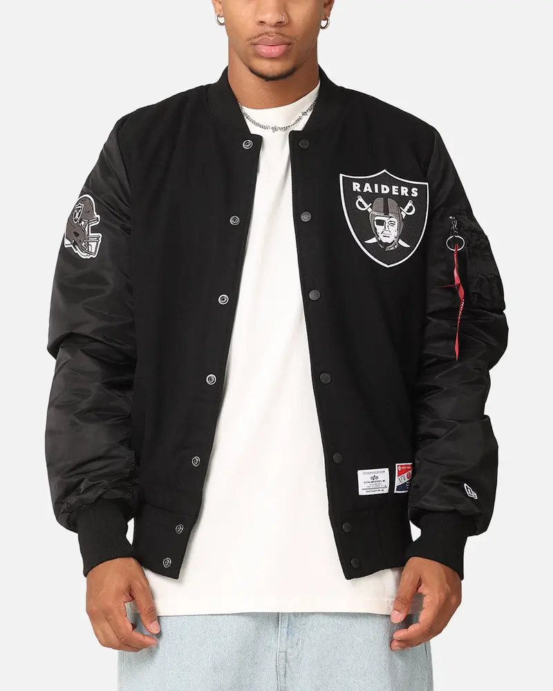 New Era Las Vegas Raiders Alpha Industries Ma-1 Wool Varsity Jacket Black 1