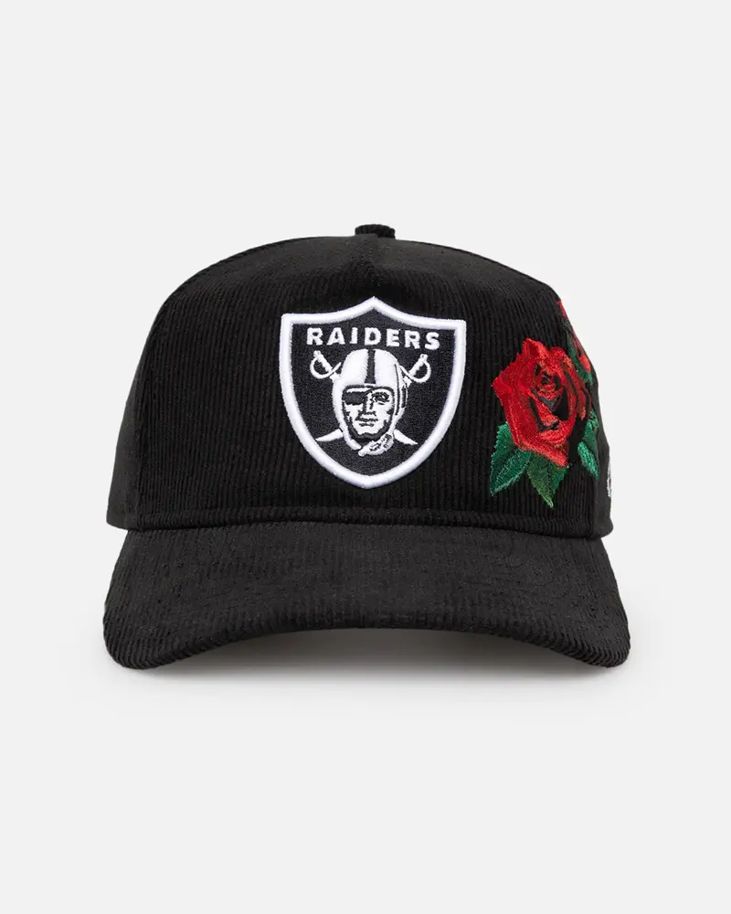 New Era Las Vegas Raiders 'Corduroy Roses' Golfer Pre-Curved Snapback Black Corduroy/White 1