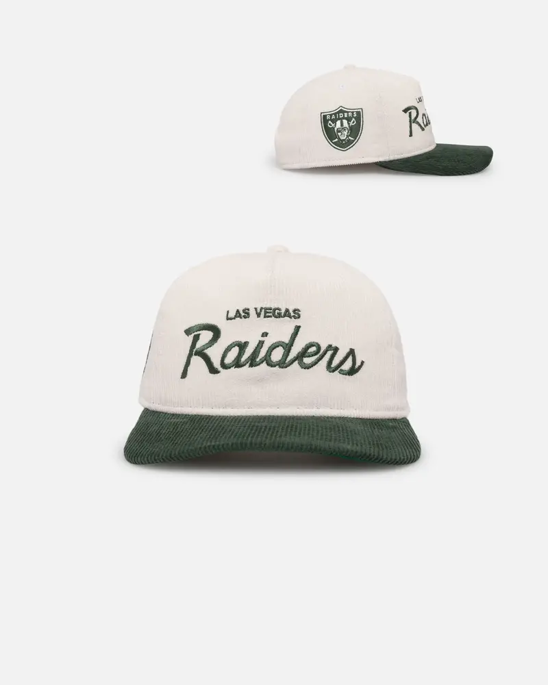 New Era Las Vegas Raiders 'Currency Corduroy' Golfer Pre-Curved Snapback Chrome White 1