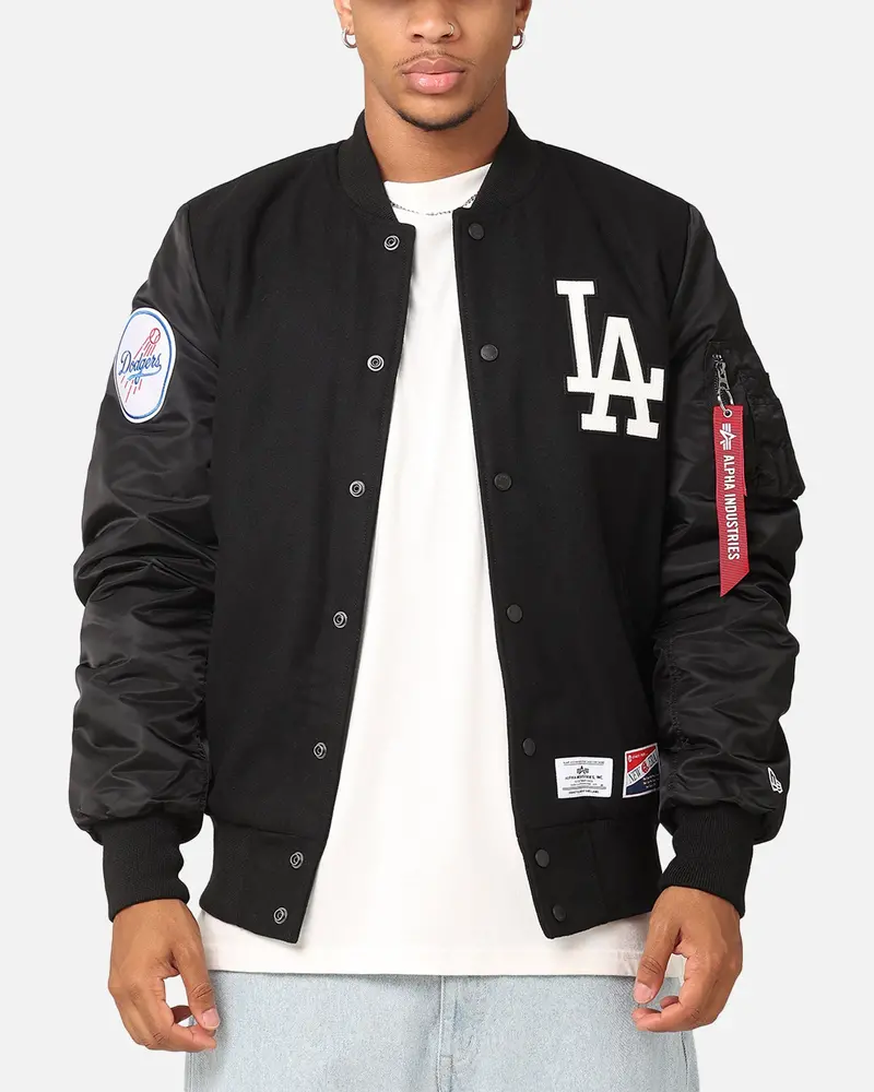 New Era Los Angeles Dodgers Alpha Industries Ma-1 Wool Varsity Jacket Black 1