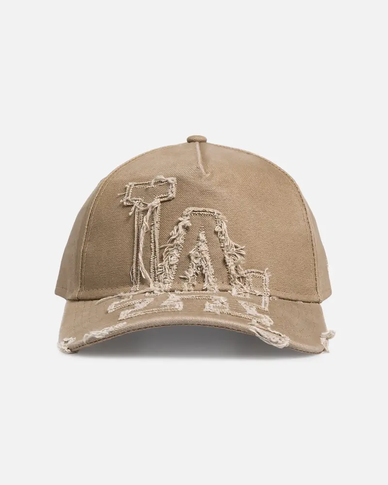 New Era Los Angeles Dodgers 'Applique Distressed' 9Forty A-Frame Snapback Khaki 1