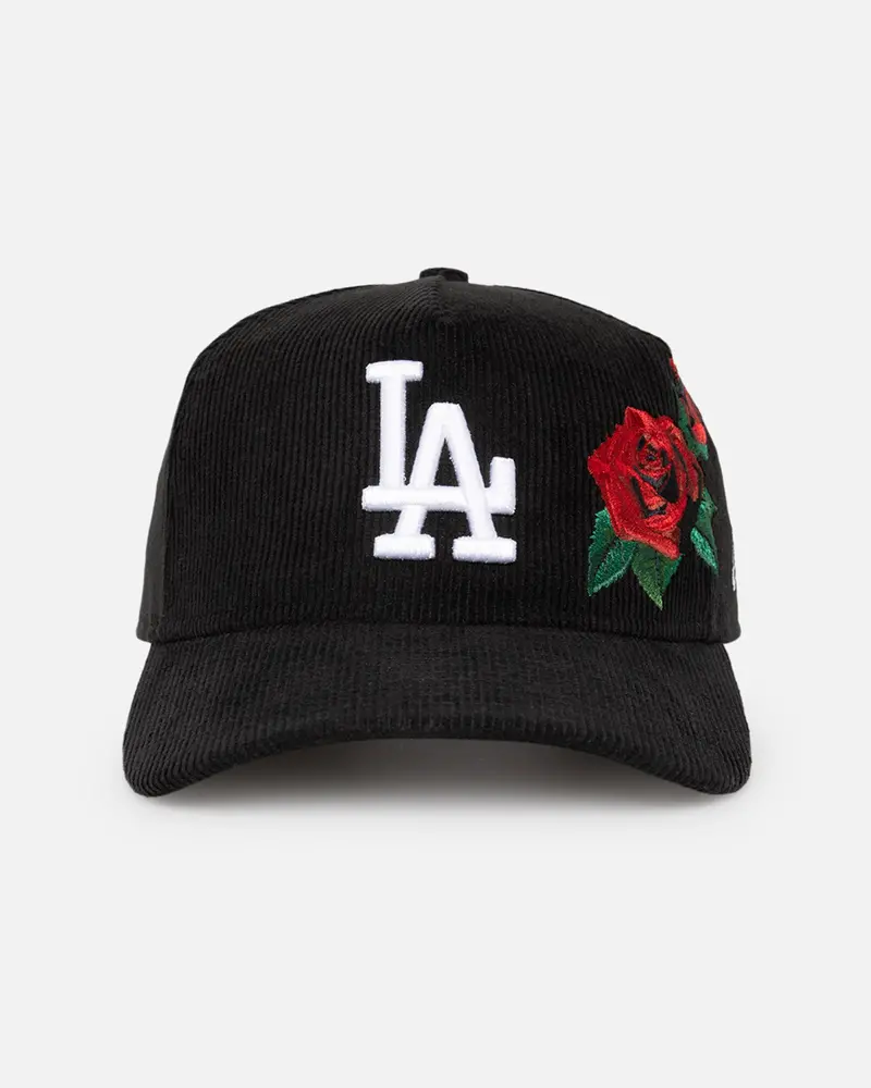 New Era Los Angeles Dodgers 'Corduroy Roses' Golfer Pre-Curved Snapback Black Corduroy/White 1