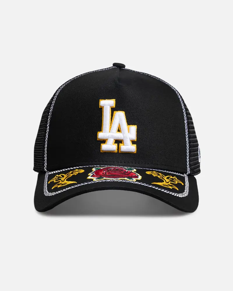 New Era Los Angeles Dodgers 'Rose Visor' 9Forty A-Frame Trucker Snapback Black/Rose 1
