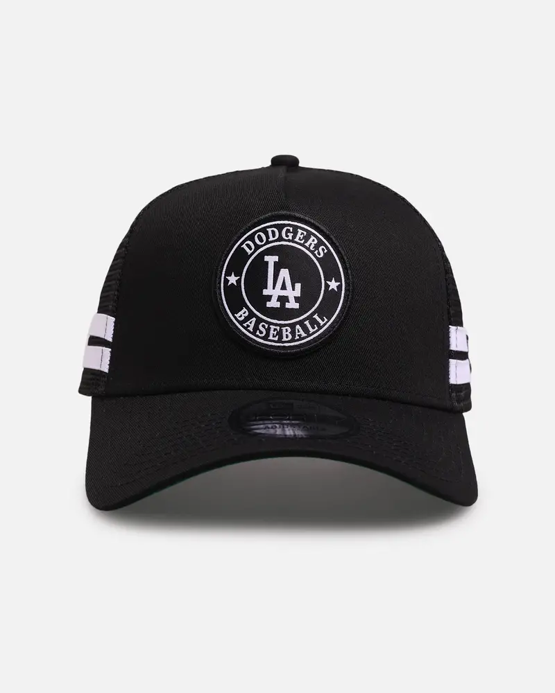 New Era Los Angeles Dodgers 'Stripe' 9Forty A-Frame Trucker Snapback Black/White 1
