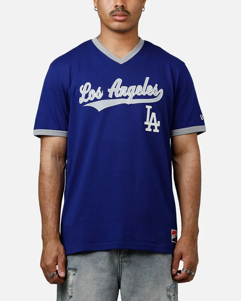 New Era Los Angeles Dodgers Throwback V-Neck T-Shirt Royal Blue 1