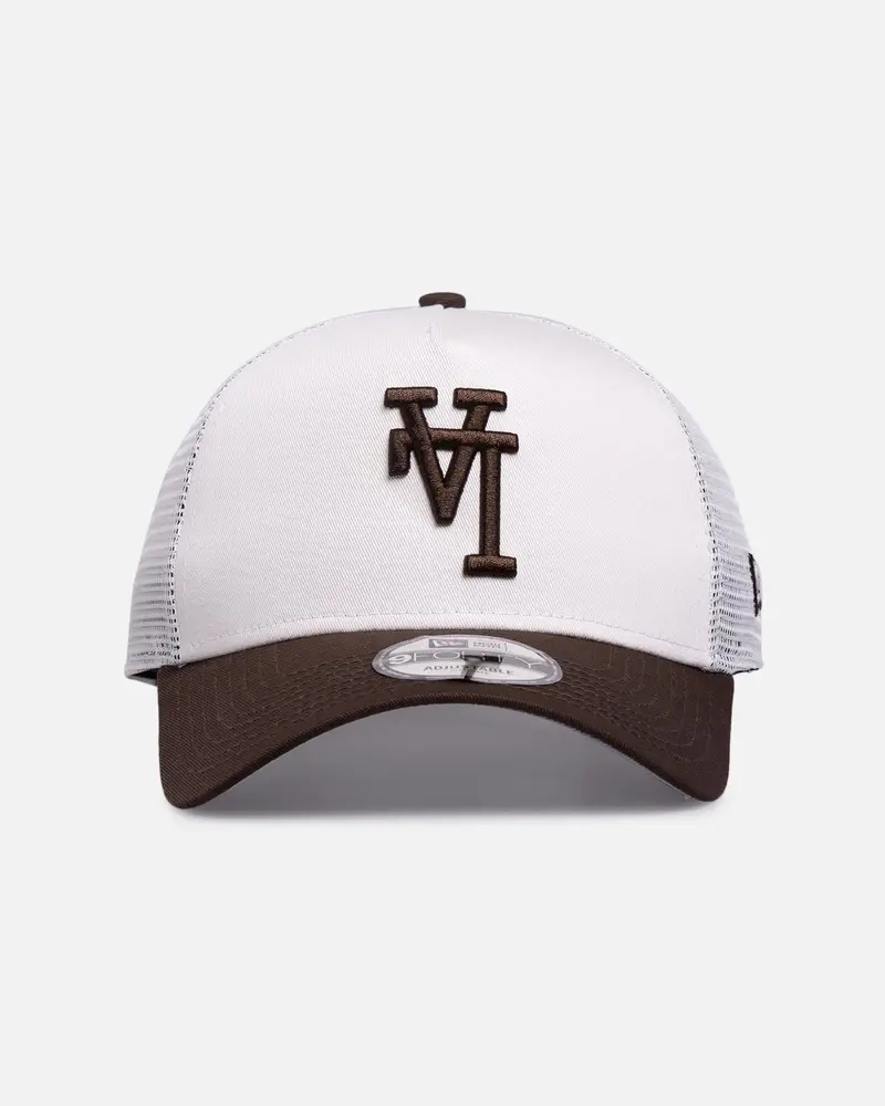 New Era Los Angeles Dodgers 'Upside Down Logo' 9Forty A-Frame Trucker Snapback White/Brown 1