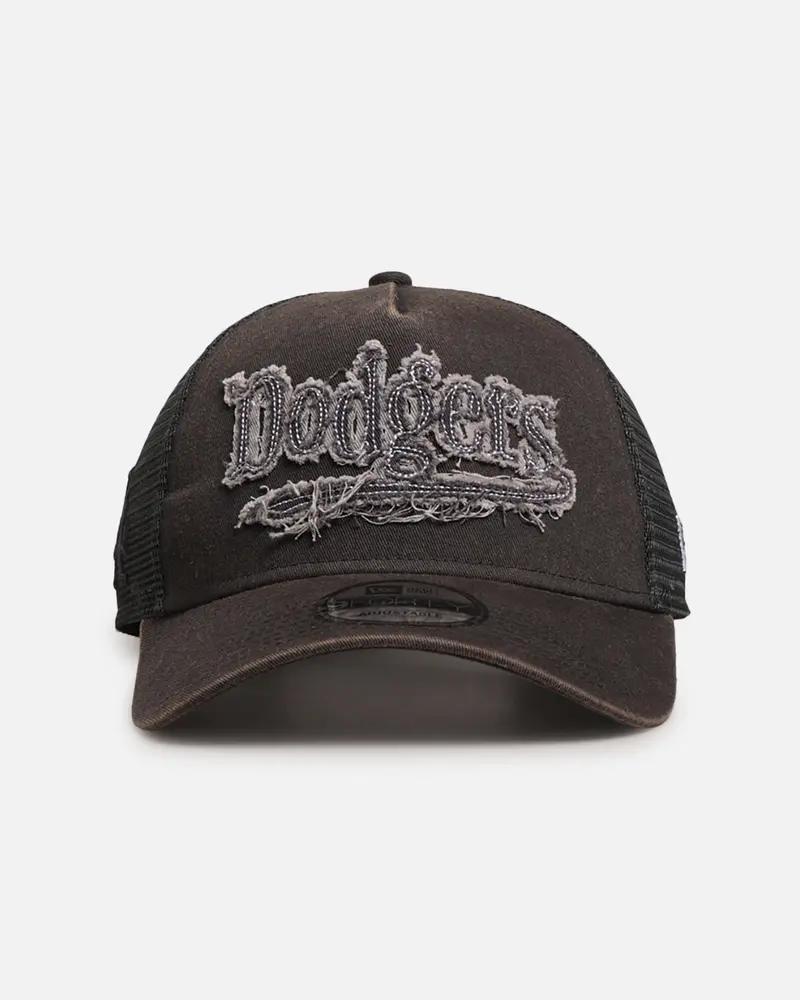 New Era Los Angeles Dodgers 'Washed Fray' 9Forty A-Frame Trucker Snapback Washed Grey 1