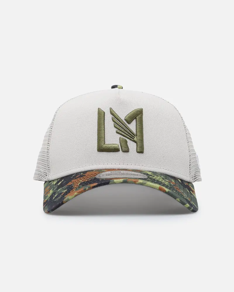 New Era Los Angeles Football Club "Camo Visor" 9Forty A-Frame Trucker Snapback Stone/Olive 1