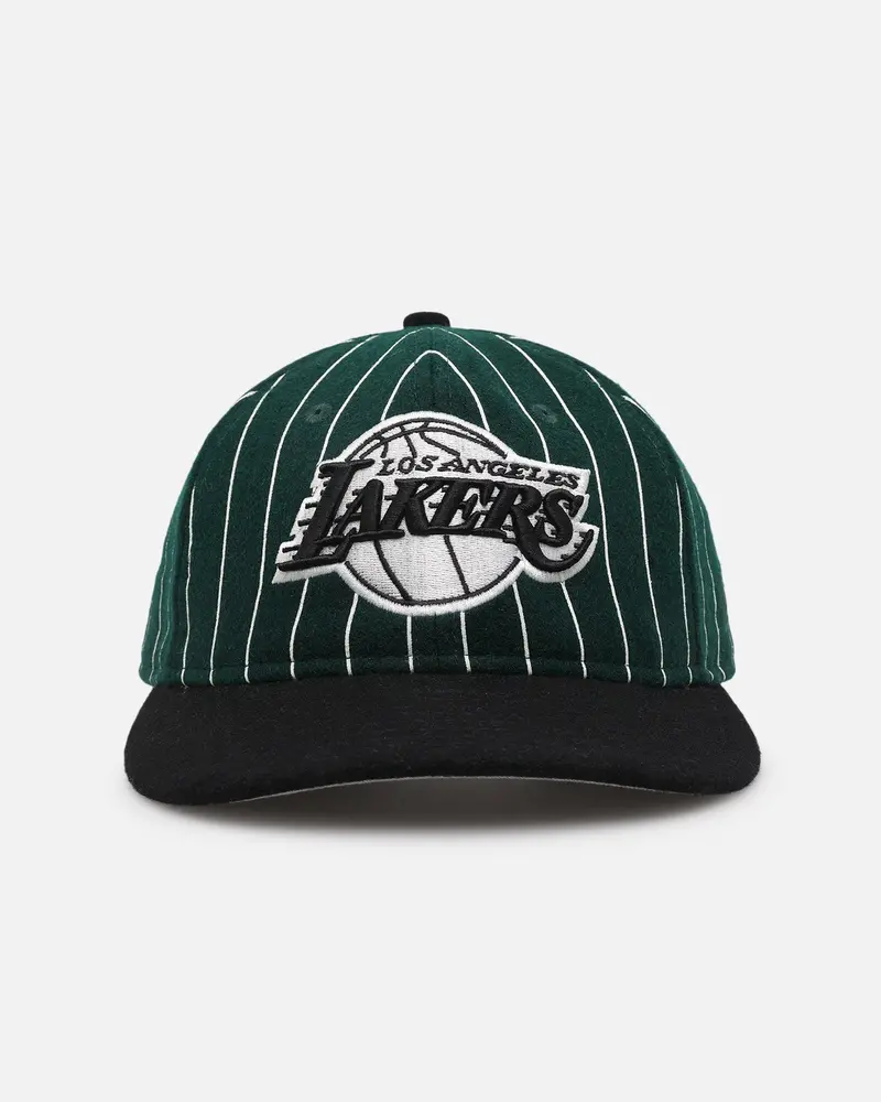 New Era Los Angeles Lakers 9Fifty Retro Melton Pinstripe Strapback Dark Green/Black 1