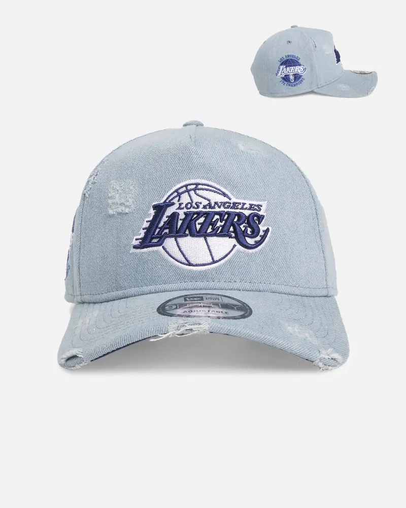 New Era Los Angeles Lakers 'Distressed Denim' 9Forty A-Frame Snapback Light Wash Denim 1