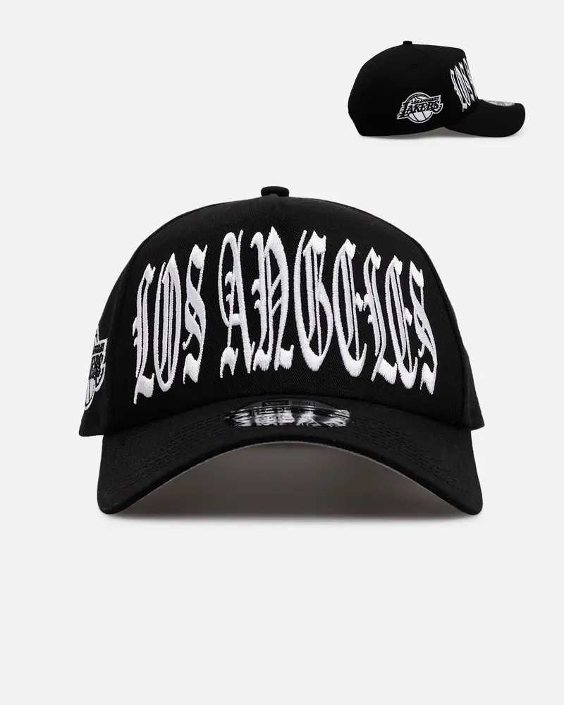 New Era Los Angeles Lakers 'Oversized Gothic Script Crown' 9Forty A-Frame Snapback Black/White 1