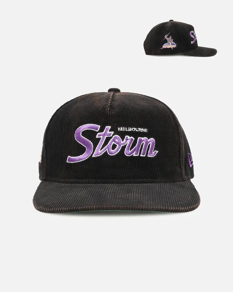 New Era Melbourne Storm 'Nrl Golfer Washed Black' Pre-Curved Corduroy Golfer Snapback Washed Black 1