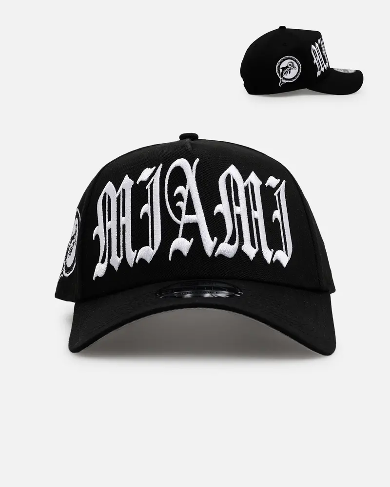 New Era Miami Dolphins 'Oversized Gothic Script Crown' 9Forty A-Frame Snapback Black/White 1