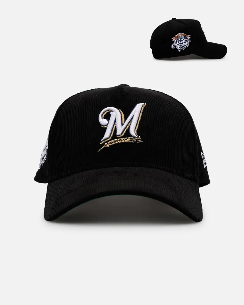 New Era Milwaukee Brewers 'Black Cord' 9Forty A-Frame Corduroy Snapback Black 1
