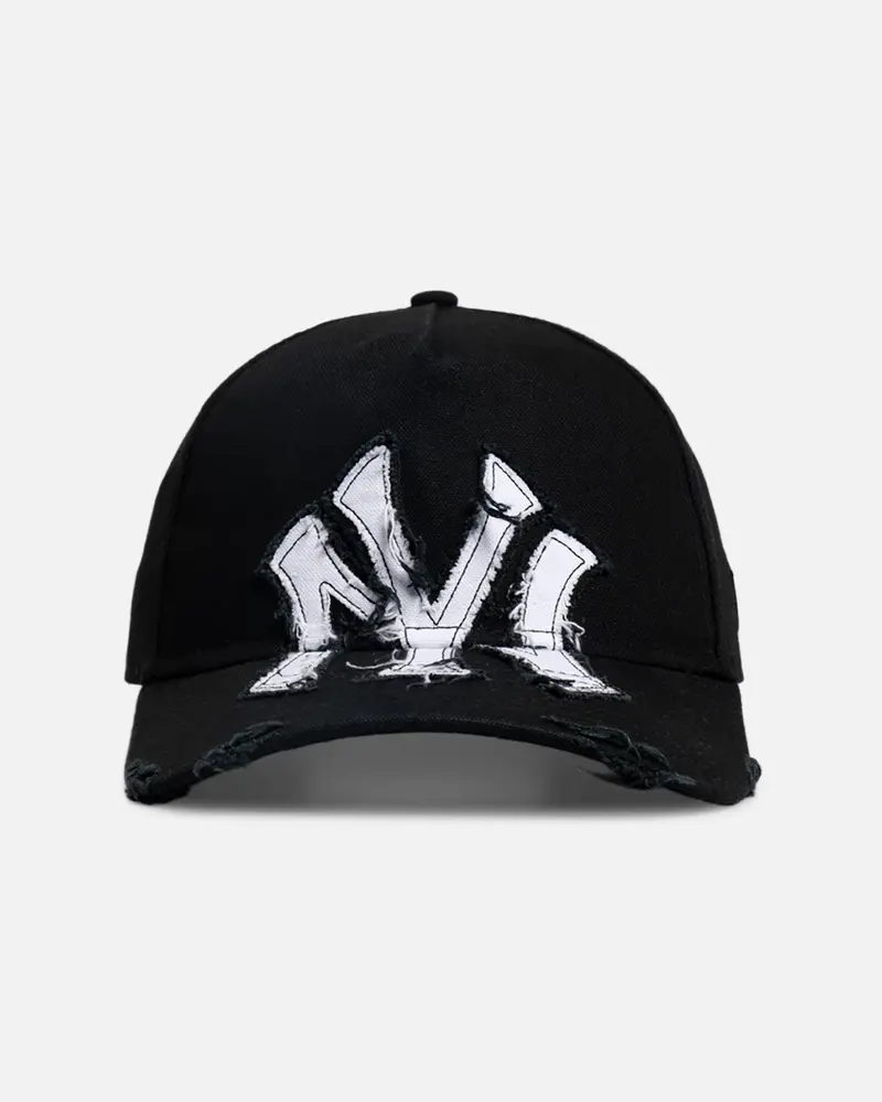 New Era New York Yankees 'Applique Distressed' 9Forty A-Frame Snapback Black/White 1