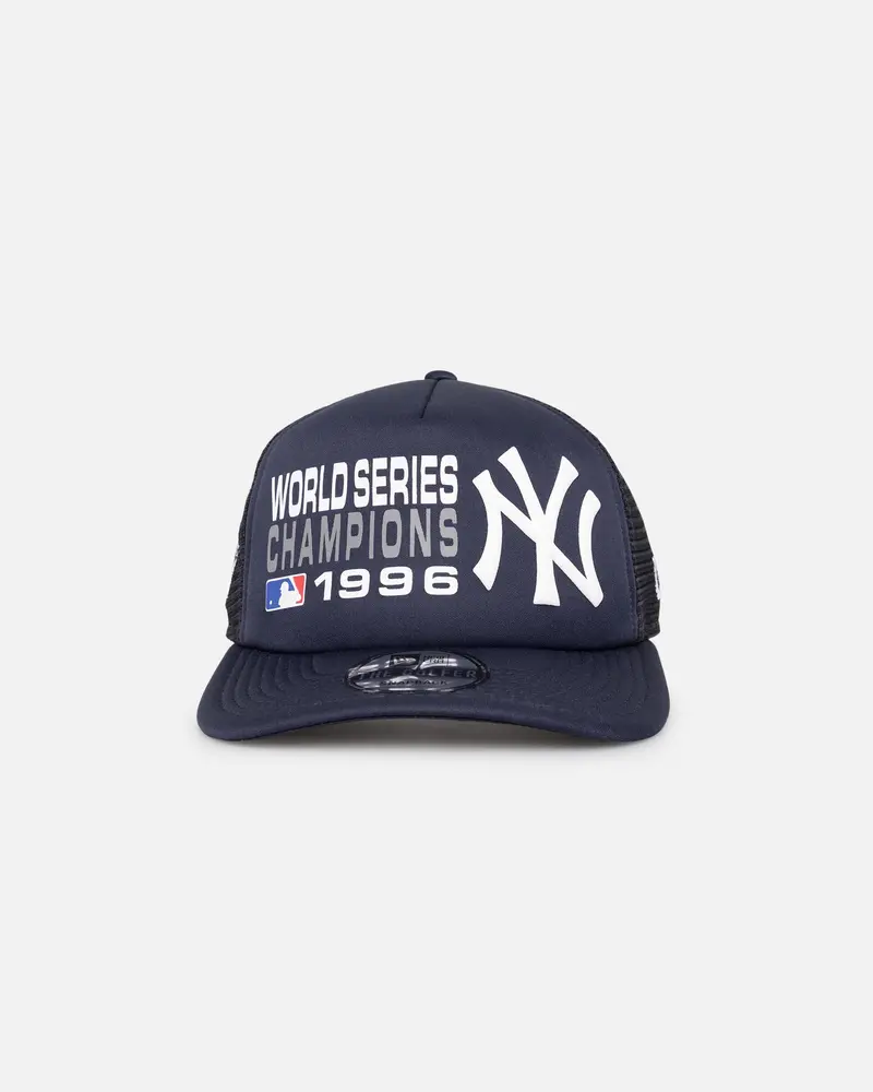 New Era New York Yankees 'Puff Print' Pre-Curved Golfer Trucker Snapback Navy 1