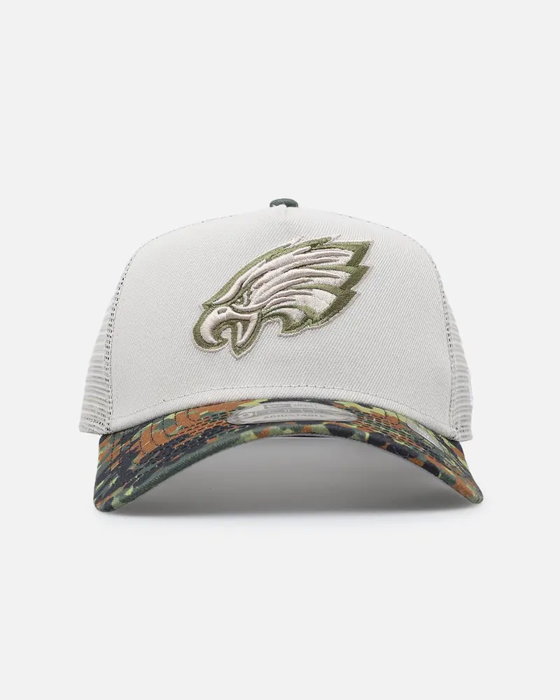 New Era Philadelphia Eagles "Camo Visor" 9Forty A-Frame Trucker Snapback Stone/Olive 1