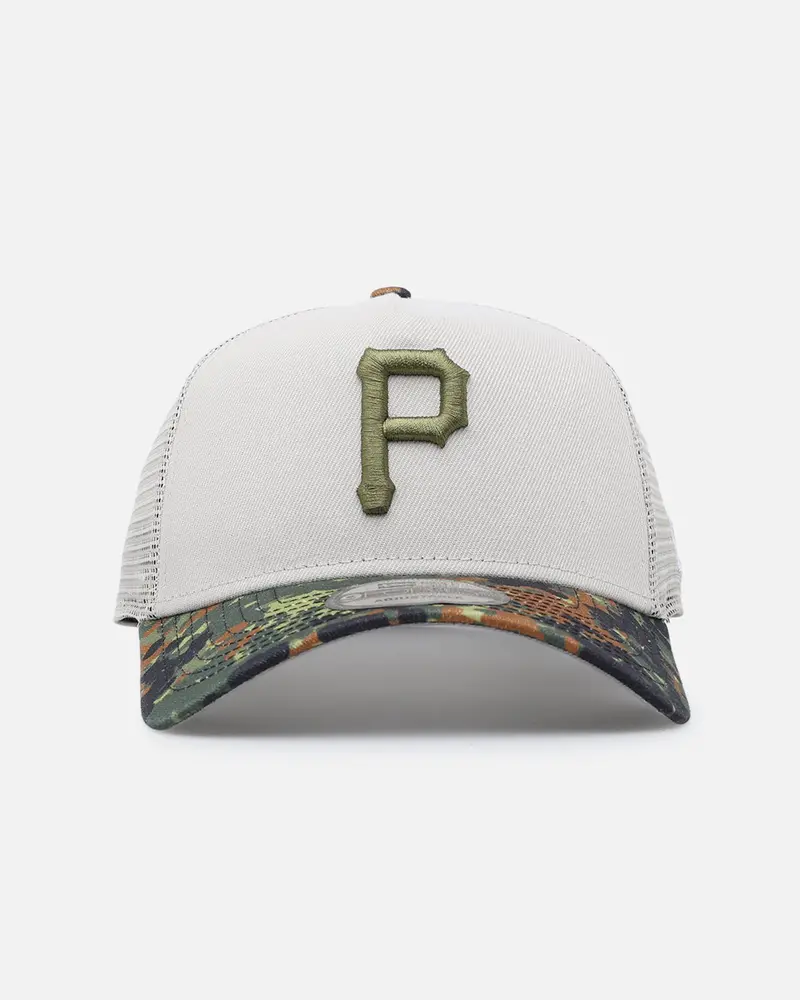 New Era Pittsburgh Pirates "Camo Visor" 9Forty A-Frame Trucker Snapback Stone/Olive 1
