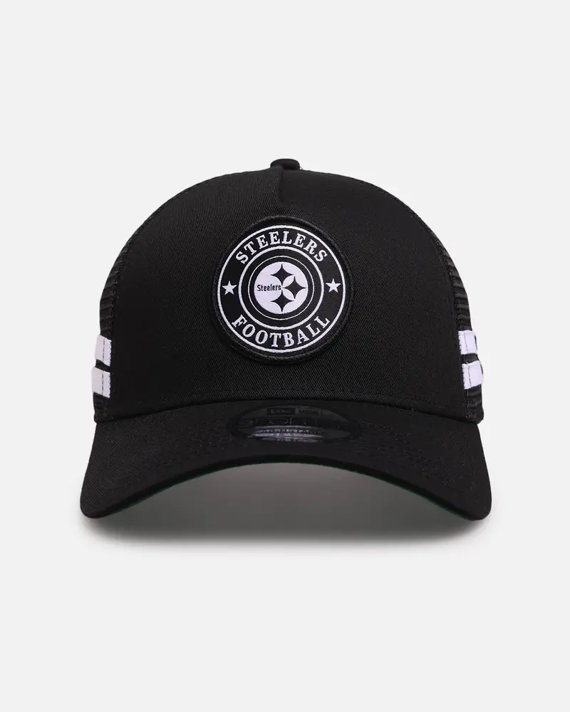 New Era Pittsburgh Steelers 'Stripe' 9Forty A-Frame Trucker Snapback Black/White 1