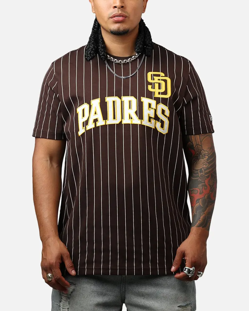 New Era San Diego Padres Throwback Pinstripe T-Shirt Brown 1
