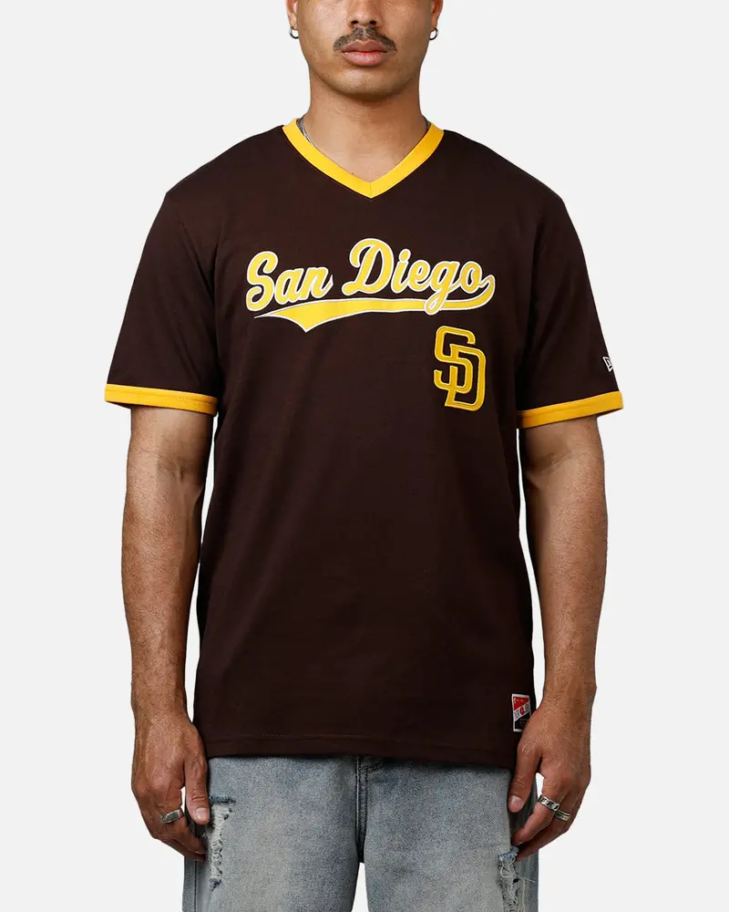 New Era San Diego Padres Throwback V-Neck T-Shirt Brown 1
