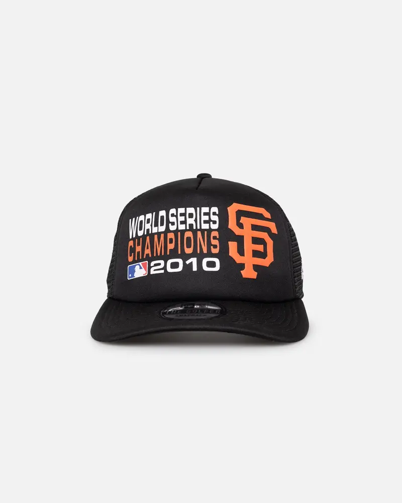 New Era San Francisco Giants 'Puff Print' Pre-Curved Golfer Trucker Snapback Black 1