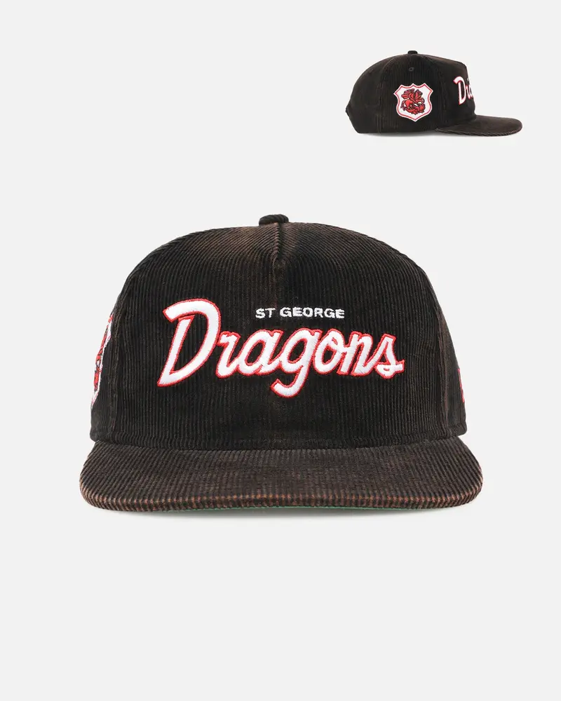 New Era St. George Illawarra Dragons 'Nrl Golfer Washed Black' Pre-Curved Corduroy Golfer Snapback Washed Black 1