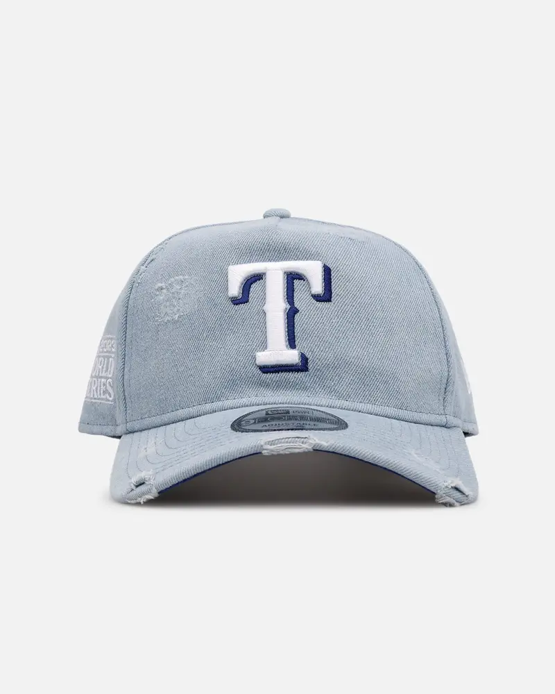 New Era Texas Rangers 'Distressed Denim' 9Forty A-Frame Snapback Light Wash Denim 1