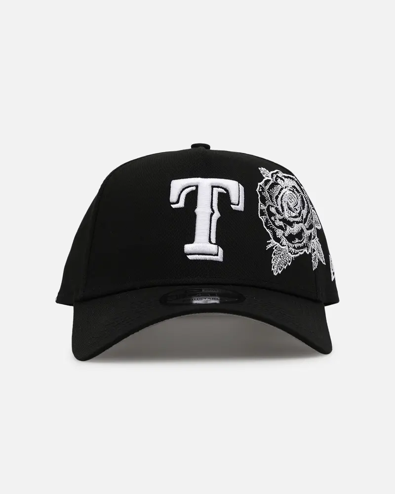 New Era Texas Rangers 'Ornate Rose' 9Forty A-Frame Snapback Black/White 1