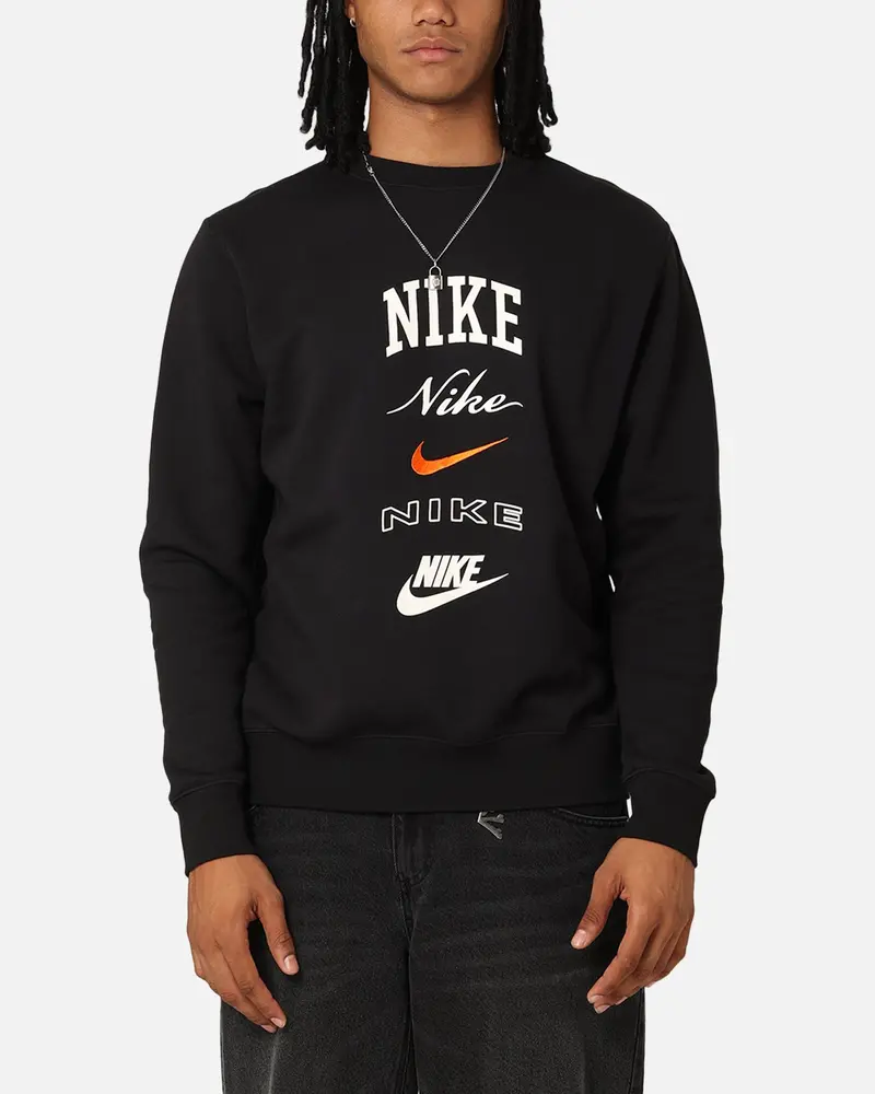Nike Club Fleece Graphic Crewneck Black/Sail/Safe 1