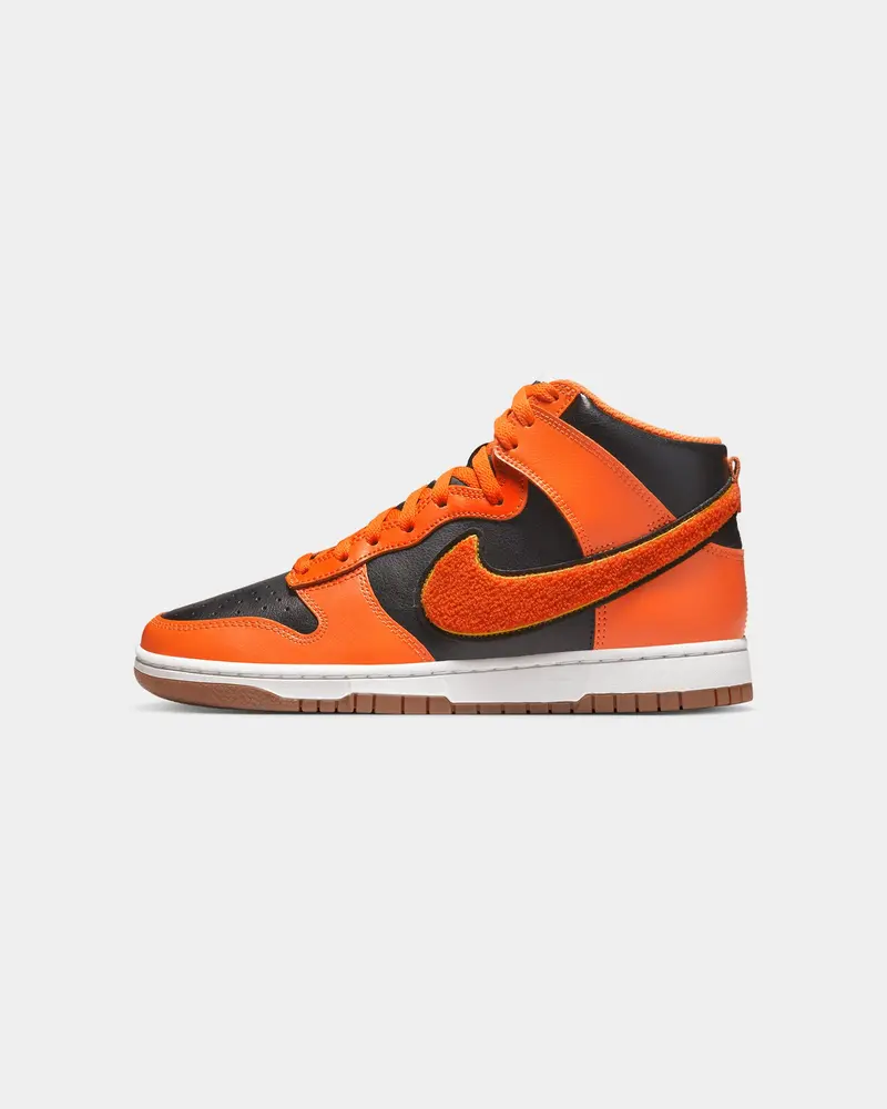 Nike Dunk Hi Retro University "Chenille Swoosh" Black/Safety Orange 1