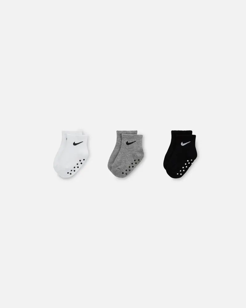 Nike Infants' Core Swoosh Ankle Gripper Socks 3 Pack Dark Grey Heather 1